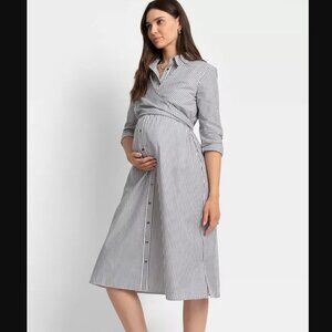 Seraphine Sz 14 Stripe Maternity and Nursing Long Sleeve button up Shirt Dress